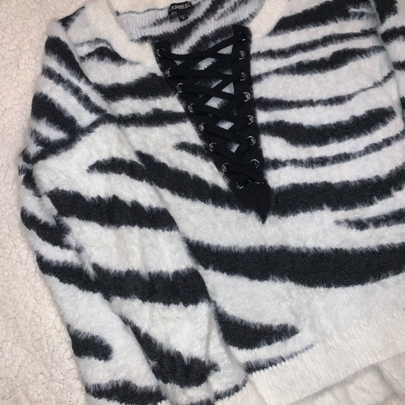 Express Zebra Print Sweater Fuzzy Animal Print Y2K - Picture 2 of 4